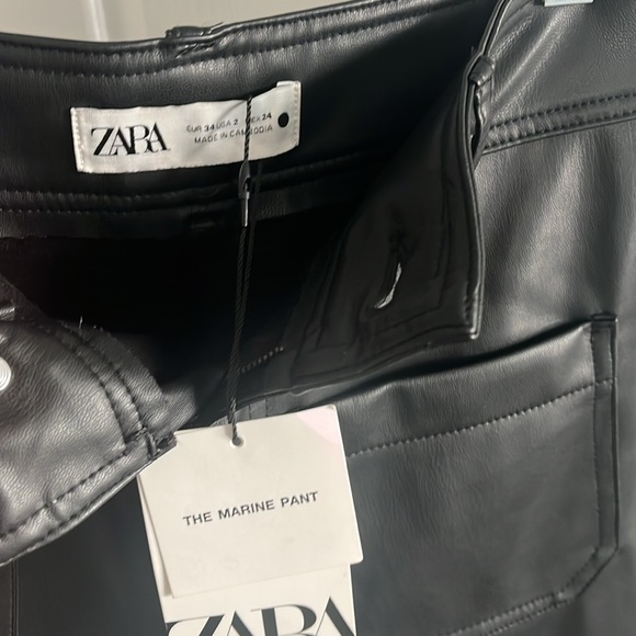 NWT  Women’s The Marine Straight Leg Leather Trousers Black Size 2 - Picture 6 of 10